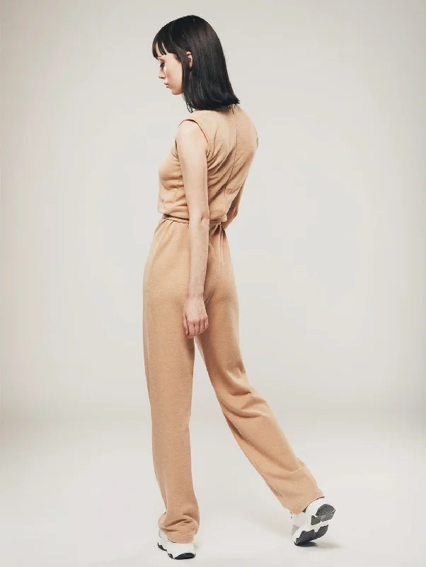 Advanced Design Organic Cotton Straight Leg Jumpsuit | Light Brown