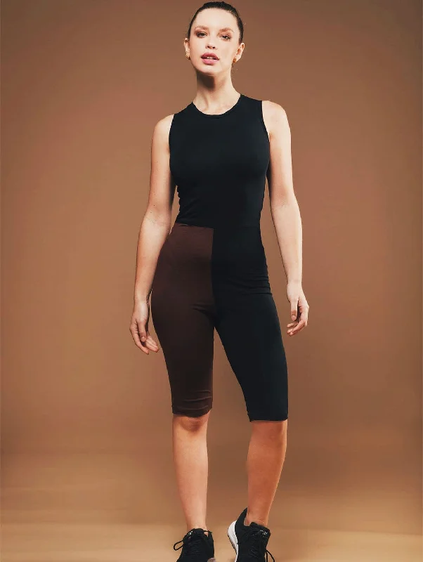 Elegant Comfort Organic Cotton Cycling Short Jumpsuit | Black & Brown