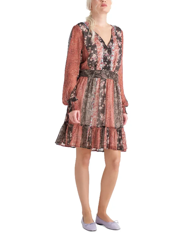 Soft Fashion Black Tape Womens Smocked Waist Flounce Hem Floral Dress