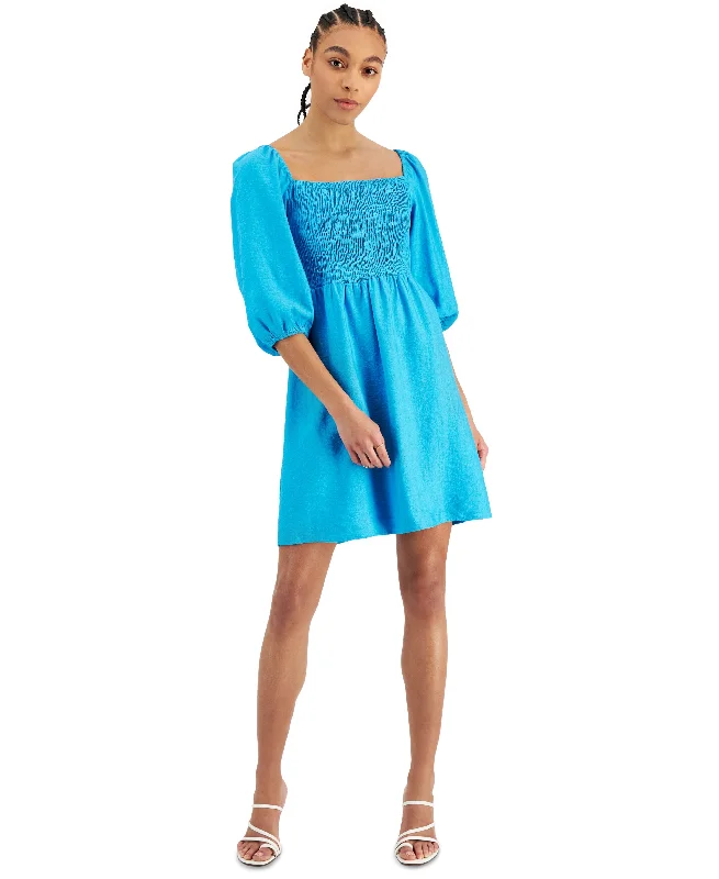 Exclusive Customization Bar III Womens Puff-Sleeve Smocked Dress