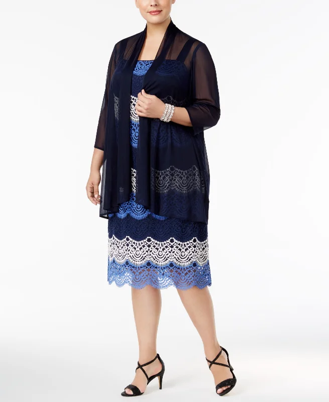 Energy Plan R M Richards Plus Size Lace Colorblocked Dress Sheer Jacket