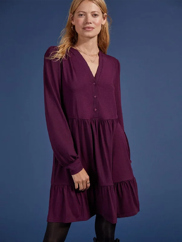 Fresh Wear Ramona LENZING™ ECOVERO™ Jersey Tiered Dress | Dark Cherry
