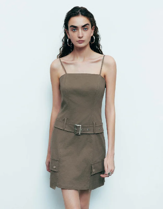 Lounge Chic Off-Shoulder Skinny Cami Dress With Belt