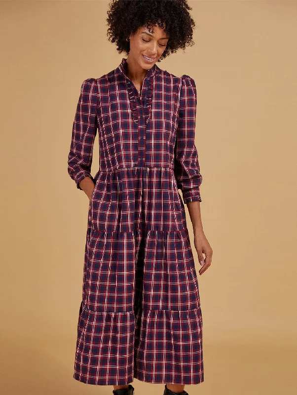 Fashion Pioneer Cara Organic Cotton Tiered Dress | Red Check