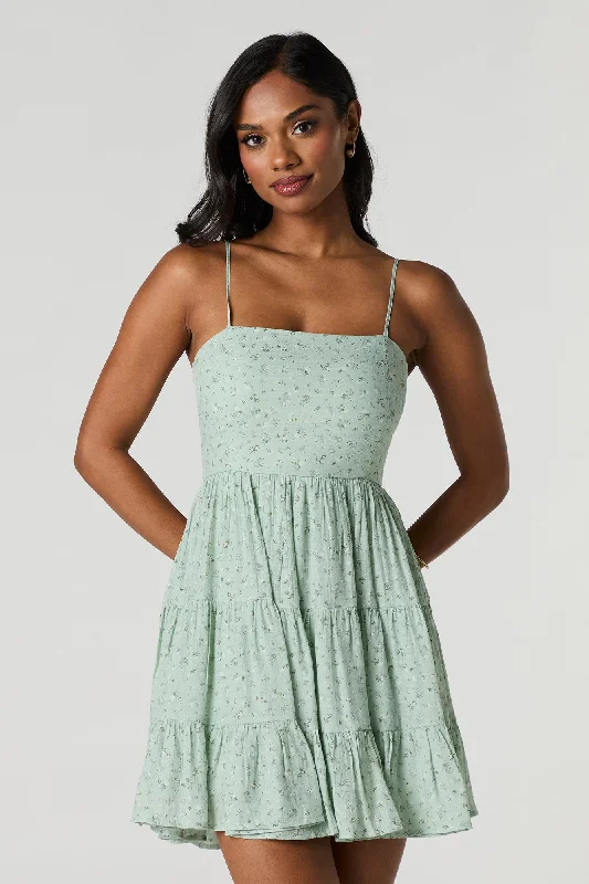 High-end Sense Tie Back Tiered Mini Dress with Built-In Cups