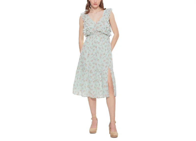 Fresh Comfort Women's Floral-Print Tie-Back Ruffled Midi Dress