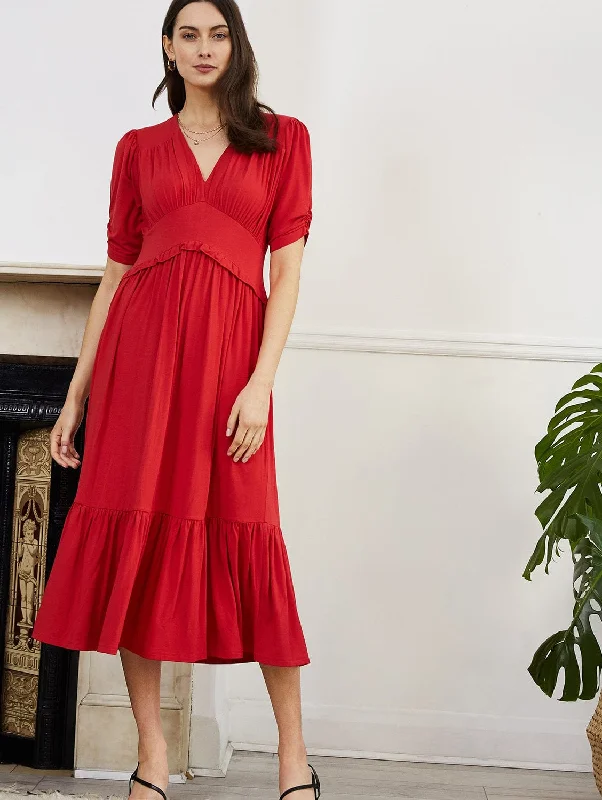Sporty Elegance Ottilie LENZING™ ECOVERO™ Jersey Midi Dress | Strawberry Red
