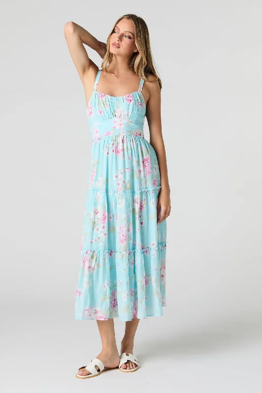 Free And Comfortable Tie Back Tiered Midi Dress